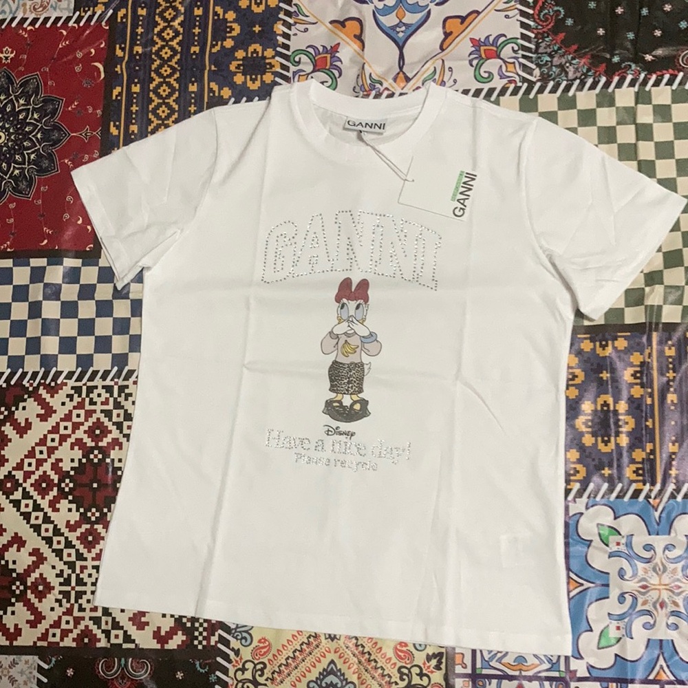 Ganni X Disney Duck Rhinestone T-shirt cute Daisy Graphic Size small